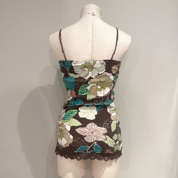American Eagle Camisole Tank Top  Brown Women's Size M Flowers Lace Trim Y2K - Picture 2 of 7
